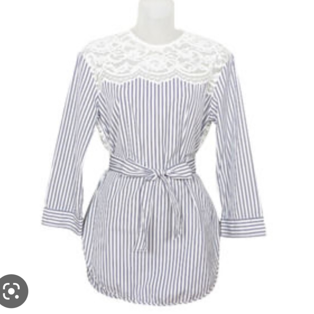 Sandro Paris blue white striped lace tunic, size S